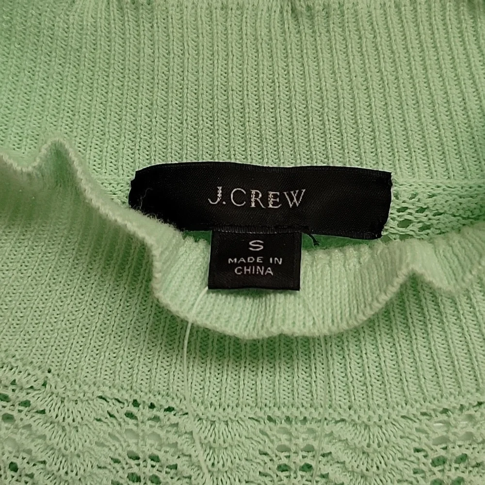 J Crew Mint Green Women's Pointelle Ruffle Neck Sweater Sz Small New Grandma